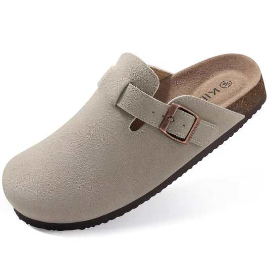 Fashion Clogs Slippers for Women Classic Suede Men Mules Cork Footbed Leather Potato Shoes with Arch Support Beach Slide